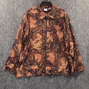 Southern Expressions Women 3X Paisley‎ Jacket Zip Boho Retro Print Plus Size